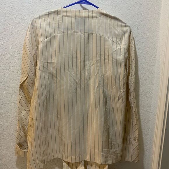 Mark Kenly Domino 100% linen Tan Striped/Top, Size 40 - Picture 5 of 10